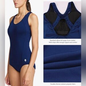 Baleaf Womens Conservative Athletic Racerback One Piece Swimsuit, Navy,38/Large